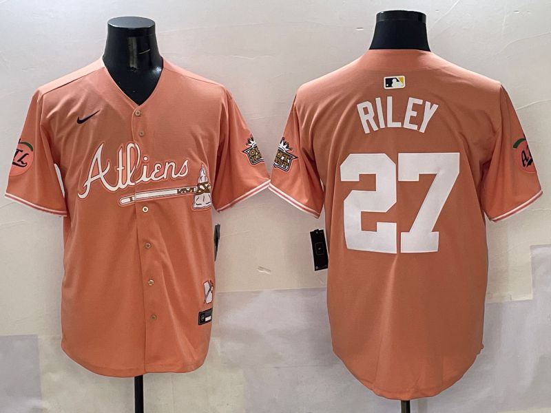 Men Atlanta Braves 27 Riley Orange Five generations Joint Name 2025 Nike MLB Jersey style 1